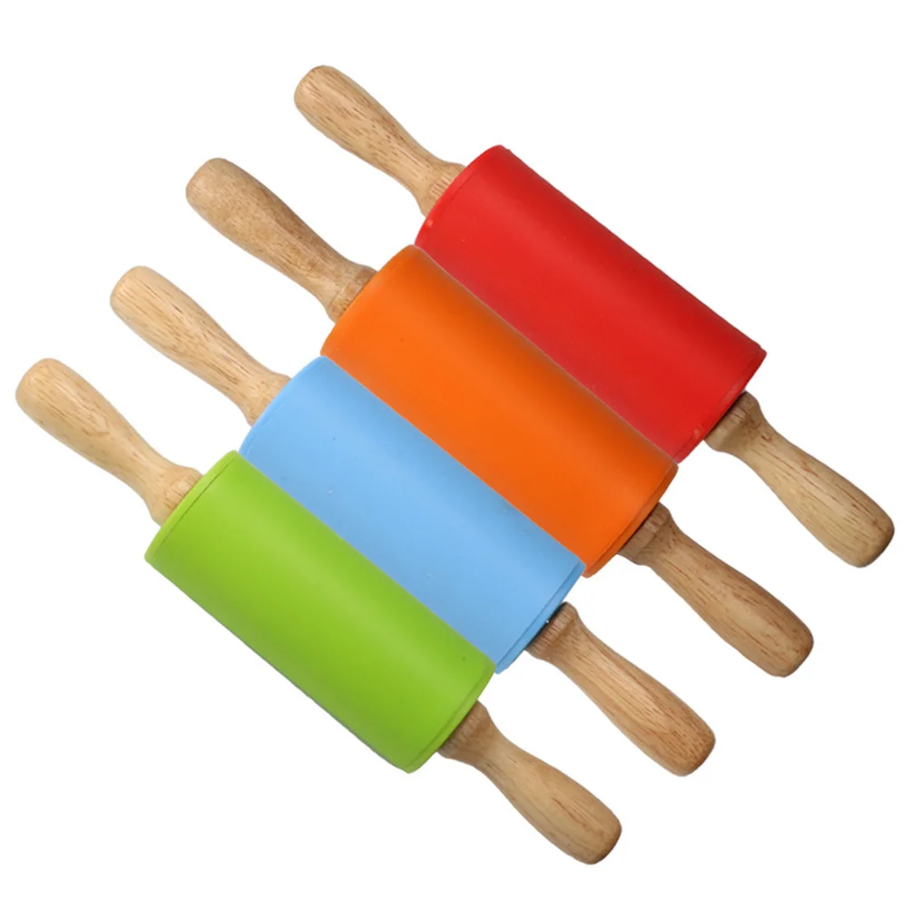 

Mini Silicone Non-stick Rolling Pin Wooden Handle Roller Rolling Stick Kitchen Tool for Fondant Cookie Pastry Dough (Orange)