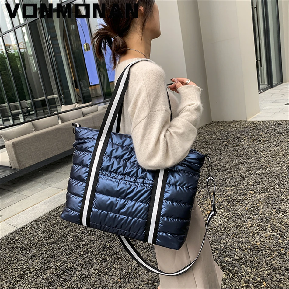 New Quilted Tote Bag Padded with Down Cotton Women Shoulder Bag 2021 Winter Trend Padding Handbag Purses Shopper Tote Bag