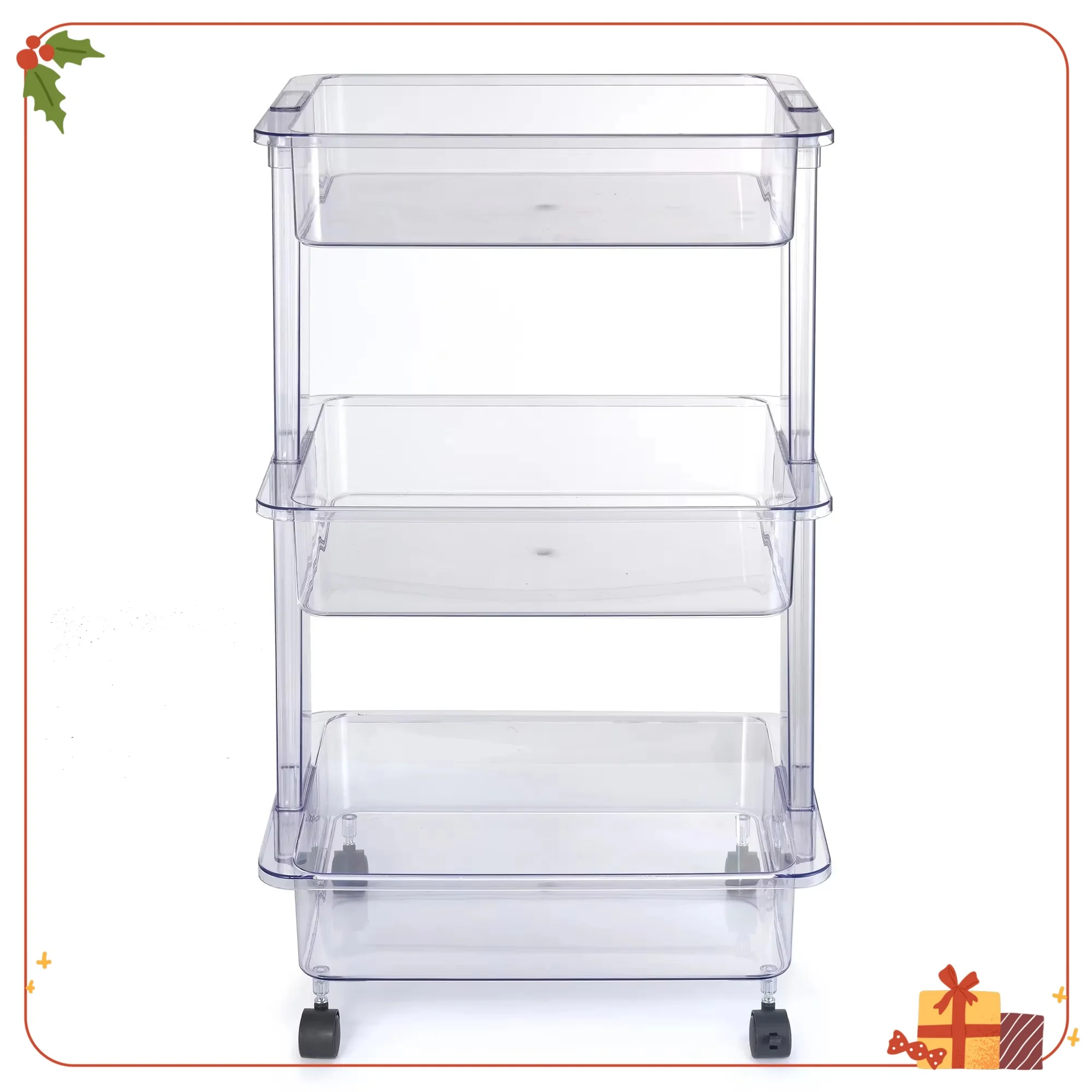 3-poziomowy plastikowy przezroczysty wózek do przechowywania, rozmiar dla dorosłych, mobilny organizer do łazienki, kuchni i biura