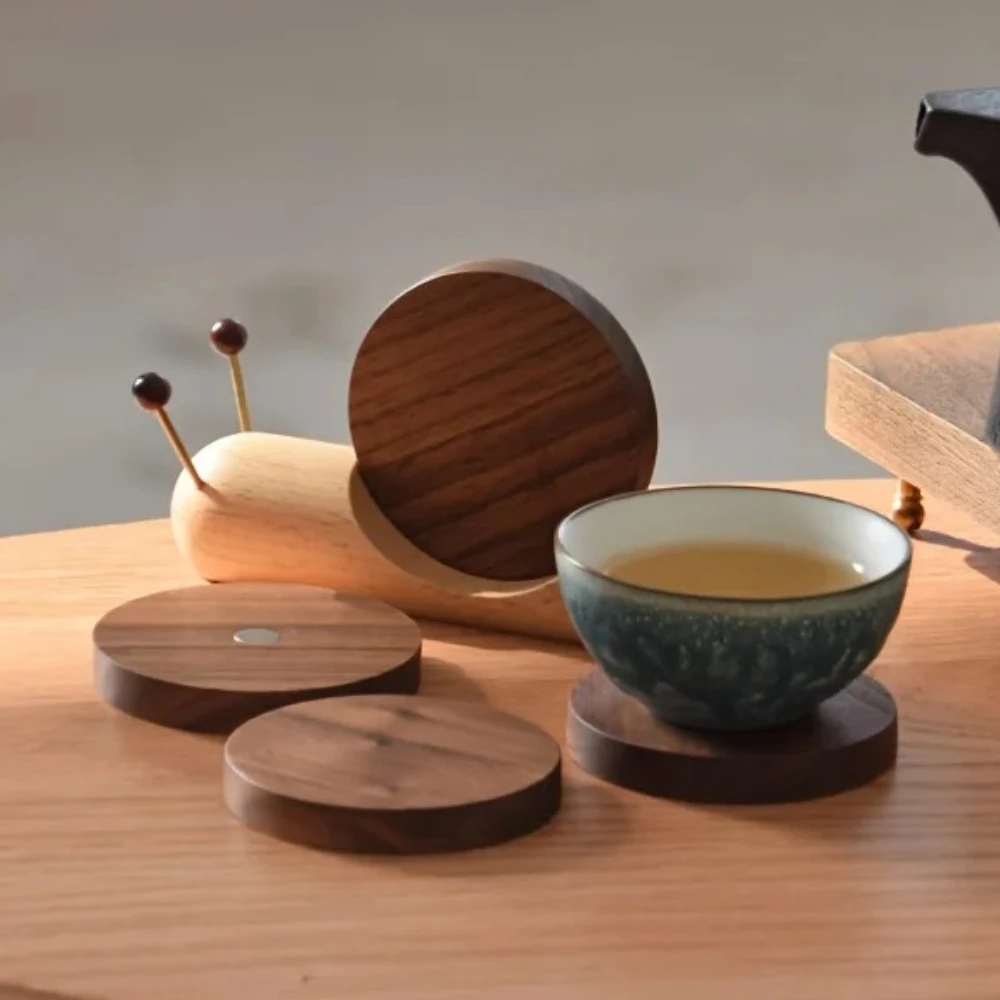 

Wood Snail Coaster Set of 5 Wooden Cup Mat Snail Shaped Decoration Heat Resistant Drink Coasters