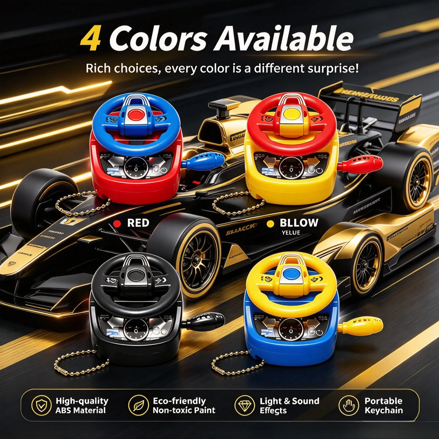 Simulation Mini Steering Wheel Keychain, Shiftable Stress Relief Pendant, Sound Light Driving Toy Creative Bag Accessory