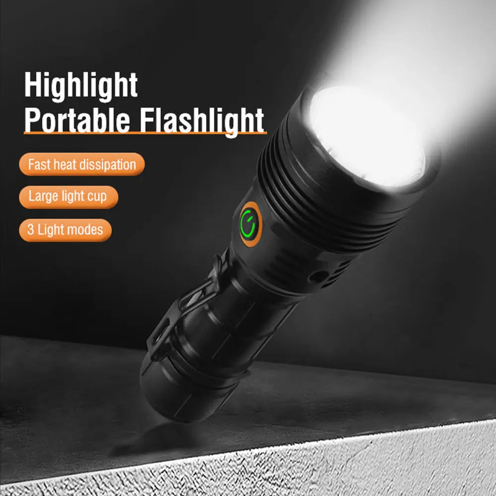 High Power ST40 LED Light Cup Flashlights Fixed Focus Long Range Waterproof Tactical Flash Light USB Rechargeable Camping Torch