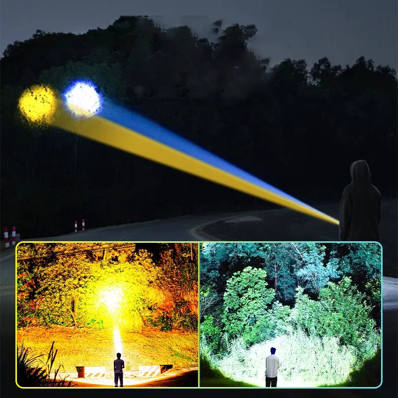 Super Powerful LED Flashlight Dual-Light Source Zoom Hand Lamp Waterproof Rechargeable Multi-Mode Outdoor Light Tactical Torch