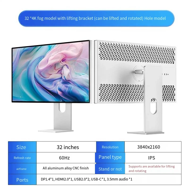 32 Inch Led Monitor 4K 3840*2160 Hdr10 Functie 60Hz USB-C Voor Mac 100W Hdr10 139ppi Mat Scherm Kuycon P32ub Hole Style