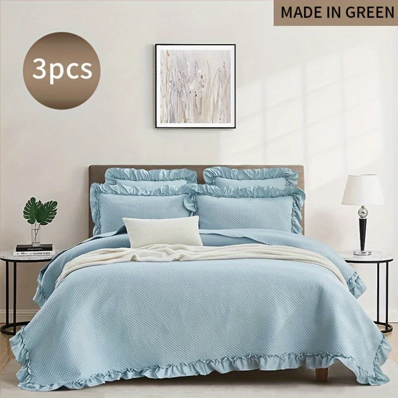 

3pcs Bed Cover Set with Lace Edge 1 Bed Cover 2 Pillowcases, Skin-friendly and Breathable, Soft and Comfortable, Bedroom (1*Bed Cover + 2*Pillowcases, No Quilt Core Pillow Core)