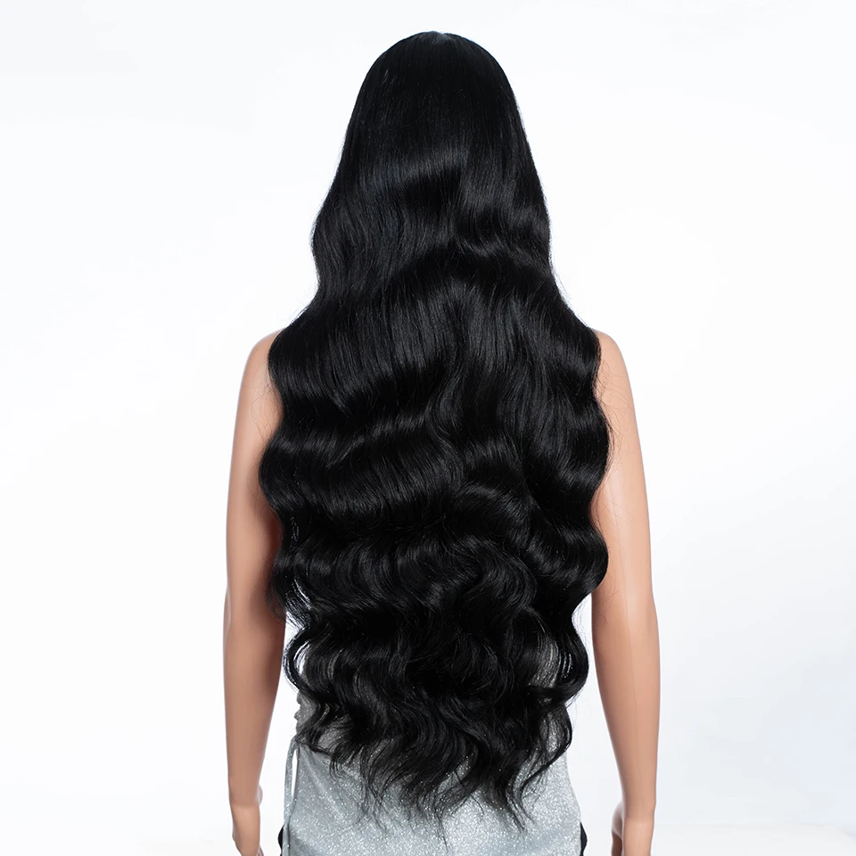 Synthetic Lace Front Wigs for Women 34 inches Long Wavy Wig With Bangs Ombre Brown Colorful Lace Wig Heat Resistant Cosplay Wigs