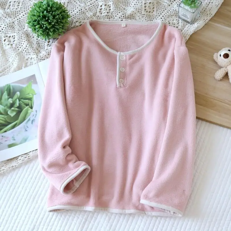 بيجامة نسائية قطعة واحدة ملابس نوم بأكمام طويلة طقم بيجامة للخريف والشتاء مبطن بالصوف المرجاني الصوف الدفء ملابس منزلية