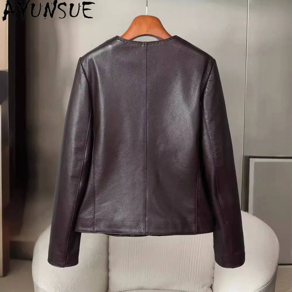 AYUNSUE 진짜 가죽 자켓 여성 정품 염소 가죽 여성 코트 Motocycle Jackets 2025 Slim Fit 가을 옷 Косуха Женская