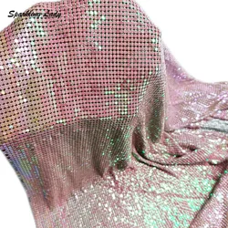 3MM Iridescent Pink Metal Mesh Fabric for Bling Fashion Glitter Sequin Cloth Chain Mail Dresses Tops Design Party Festival Decor