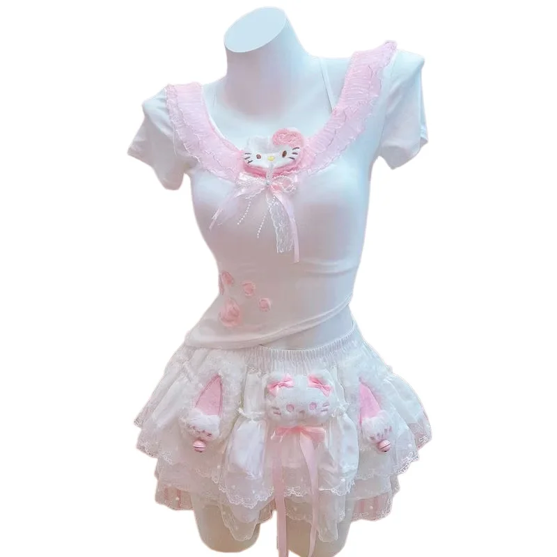 

Women Sweet Cute Puff Short Y2k HelloKitty Decoration Lolita Style Pendants Decoration Camis for Sweet Girls Kawaii Clothes