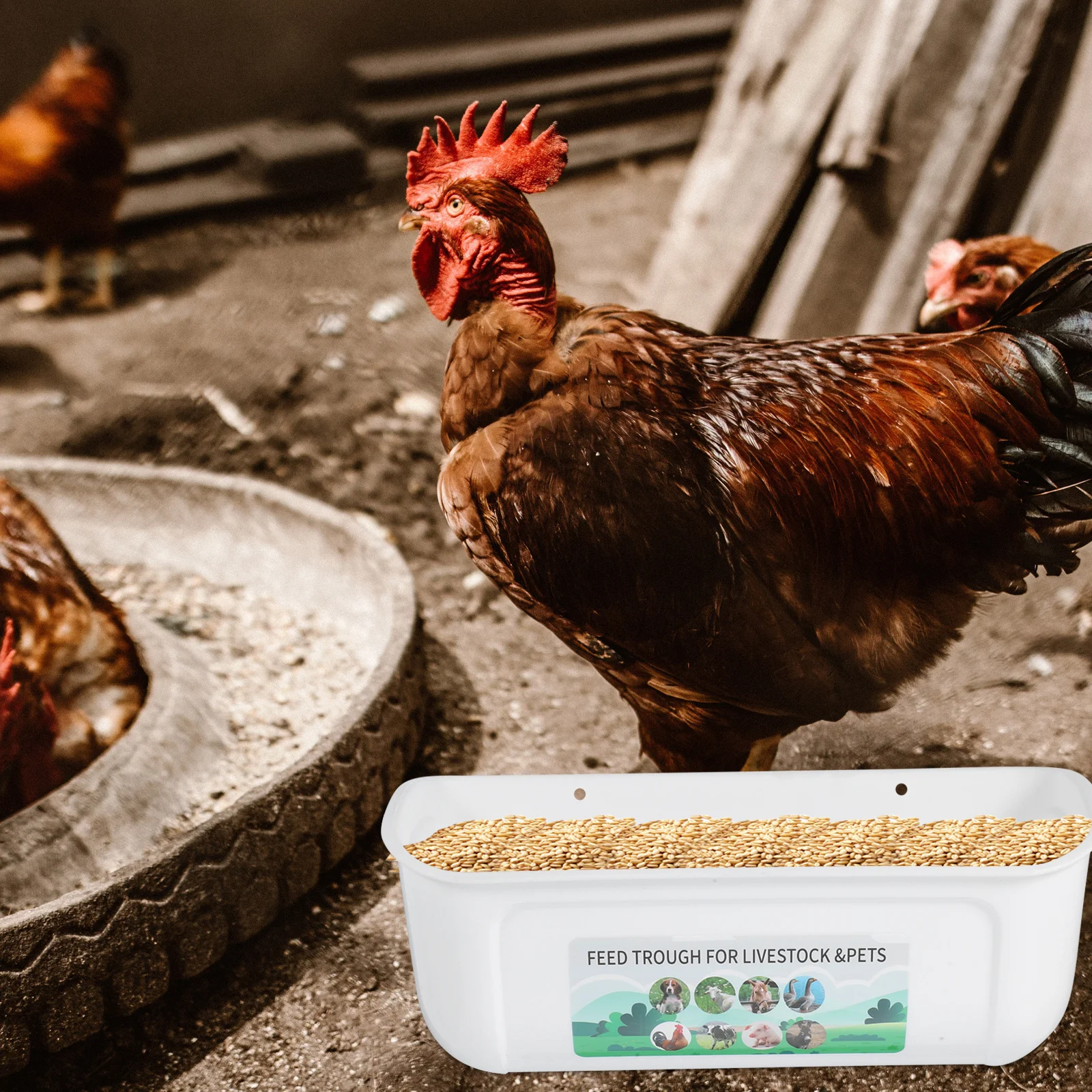 

2pcs Large Capacity Poultry Feeder Heavy Duty Anti-Drop Feed Trough For Chickens Goats Horses Livestock Feeding Supplies Plastic