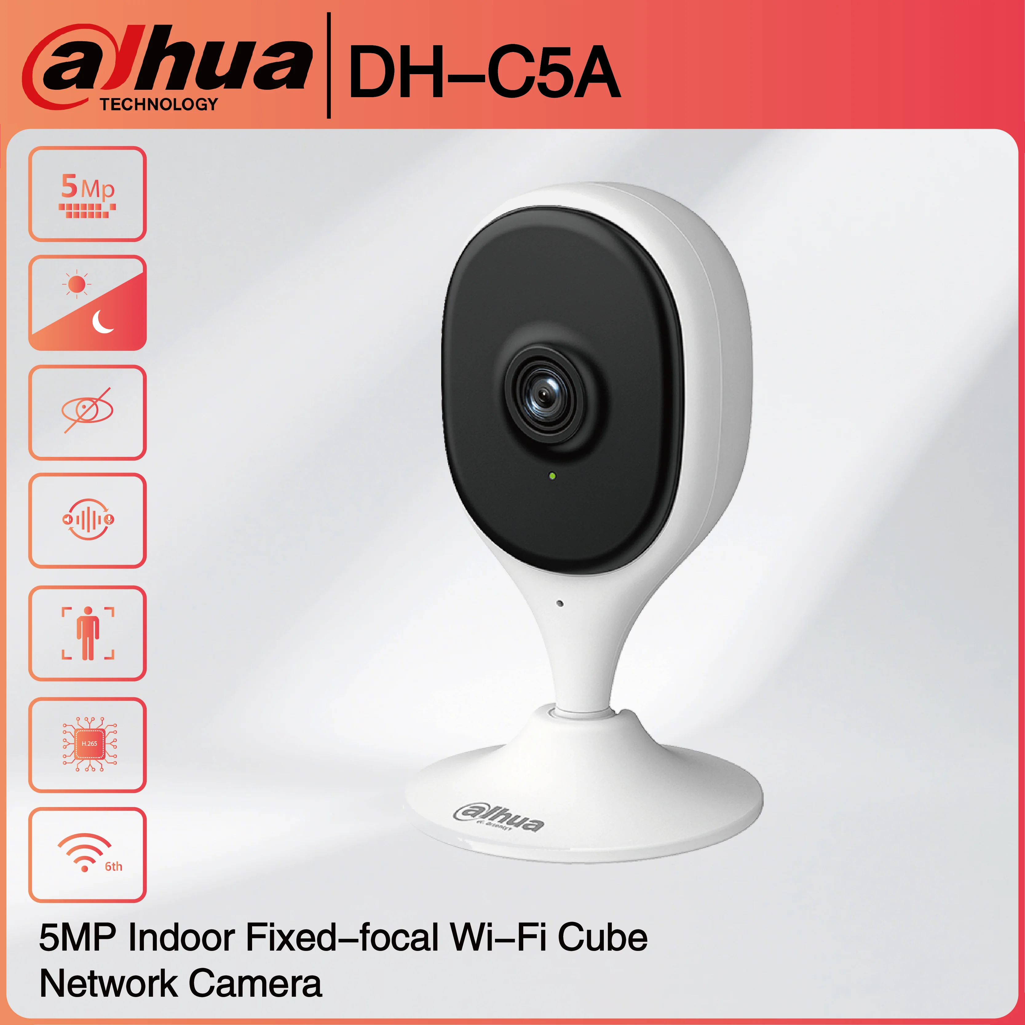 

Dahua 5MP DH-C5A Cube Indoor Wi-Fi Cube IP Camera Support Pet & Human Detection Two way Talk Abnormal Sound Alarm WDR P2P Securi