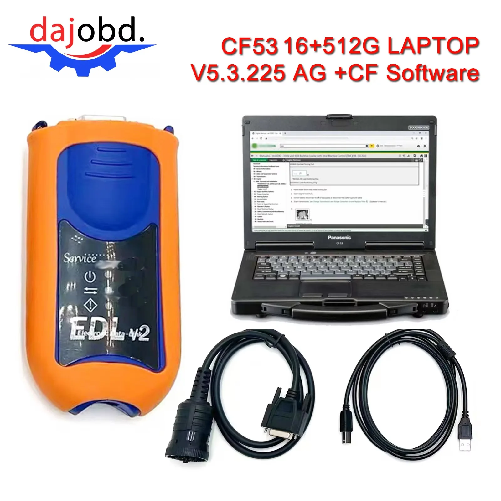 

For J D EDLV2 Electronic Diagnostic Tool Data Link Service Tool for Construction Heavy Duty Trucks + CF53 Laptop