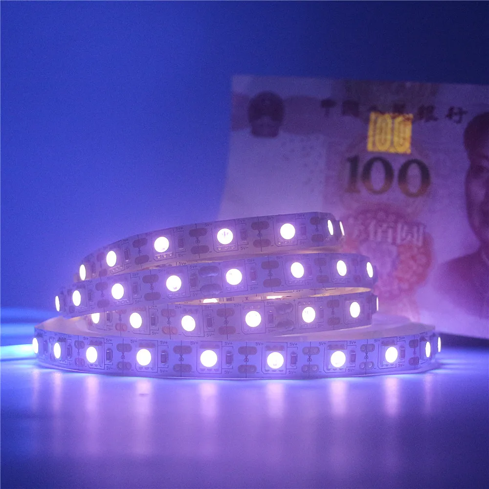 USB 5V UV LED Strip 5050 SMD 60led/m USB AA/zasilany z baterii ultrafiolet 395-405nm nocne wędkowanie Led elastyczny pasek Blacklight