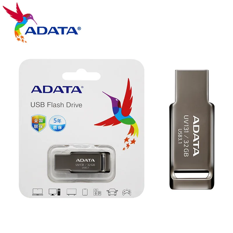 ADATA UV131 USB 3.1 فلاش حملة 16 جيجابايت 32 جيجابايت 64 جيجابايت فلاش ميموري للتخزين عصا معدنية Porble USB3.1 عالية السرعة القلم محرك U القرص للكمبيوتر
