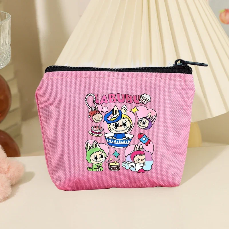 Labubu Canvas Coin Purse Cute Cartoon Anime Zipper Wallets Fashion Simple Earphone Money Pocket Small Solid Color Storage Bags