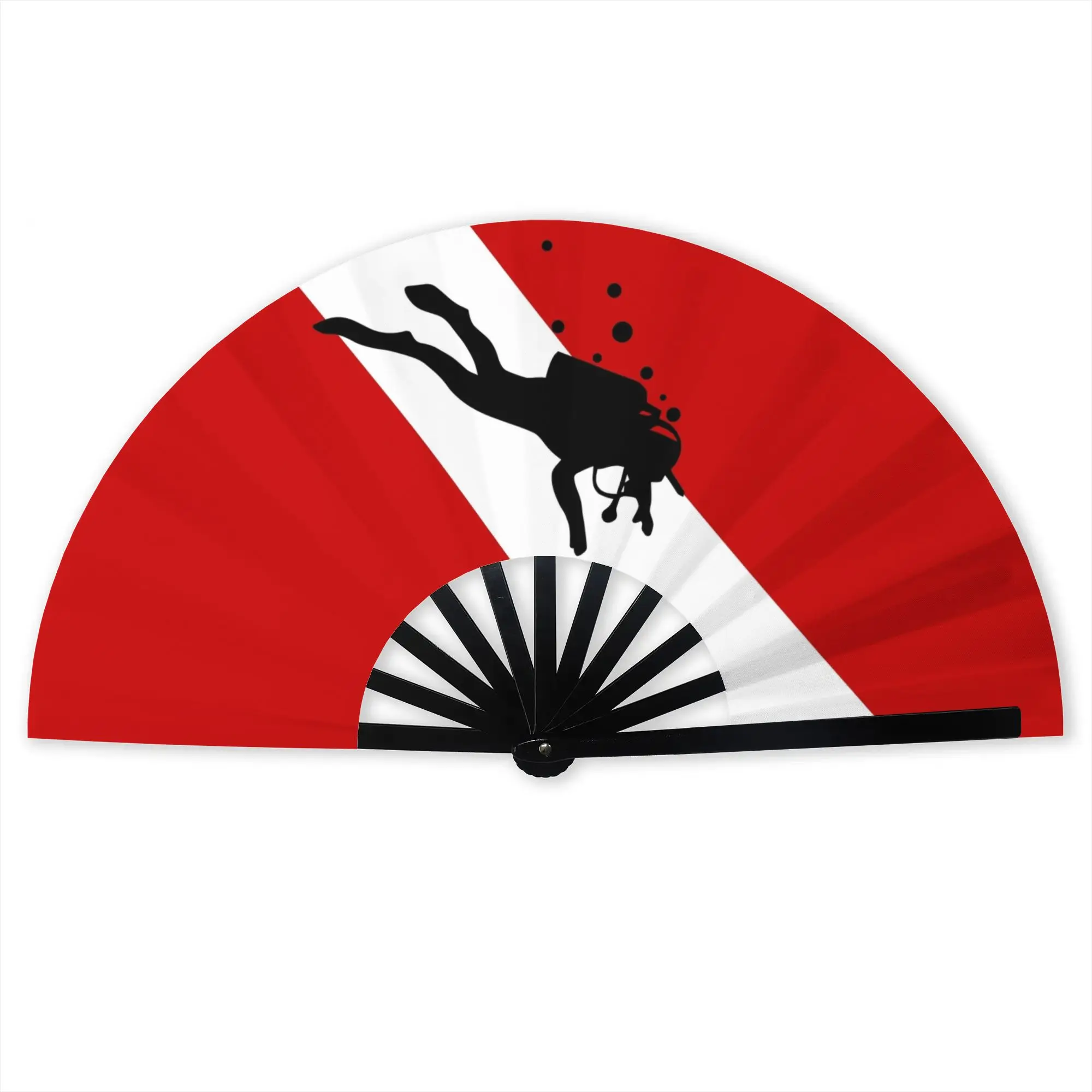 Scuba Dive Flag Bubble Red White Folding Hand Fan Diving  Polyester Fabric Fan Cool Summer Accessory Decorative Fans