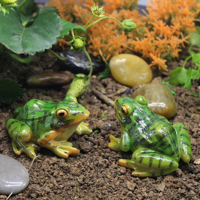 Cute Resin Frog Figurine Statue Simulation Green Frog Ornament Bonsai Succulent Decoration Crafts Home Garden Decor