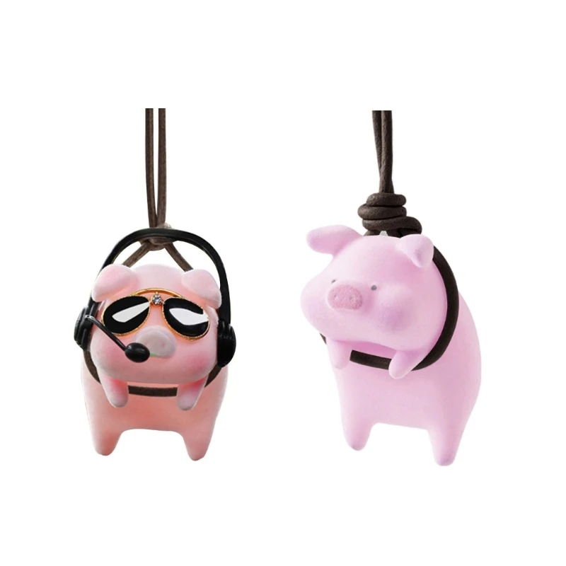 

Mini Auto Rearview Mirror Pendant Swing Pig with Sunglasses Plastic Cool Pink Piggy for Creative Animal