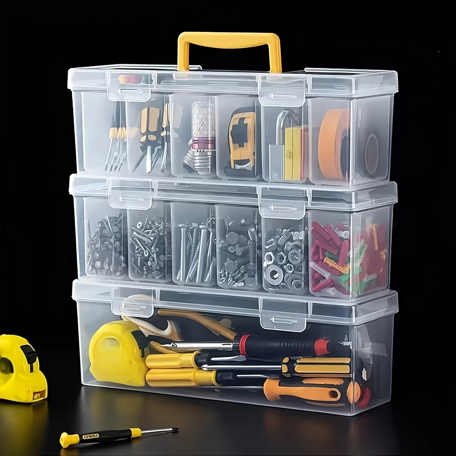 (6 Small Boxes + 1 Large Box) Tool Parts Storage Box, Multi-Compartment Portable Transparent Tool Storage Box, Household Storage Box for Screws, Wrenches, and Hardware Accessories, Toy Organizer, Portable Compartmentalized Sorting Box