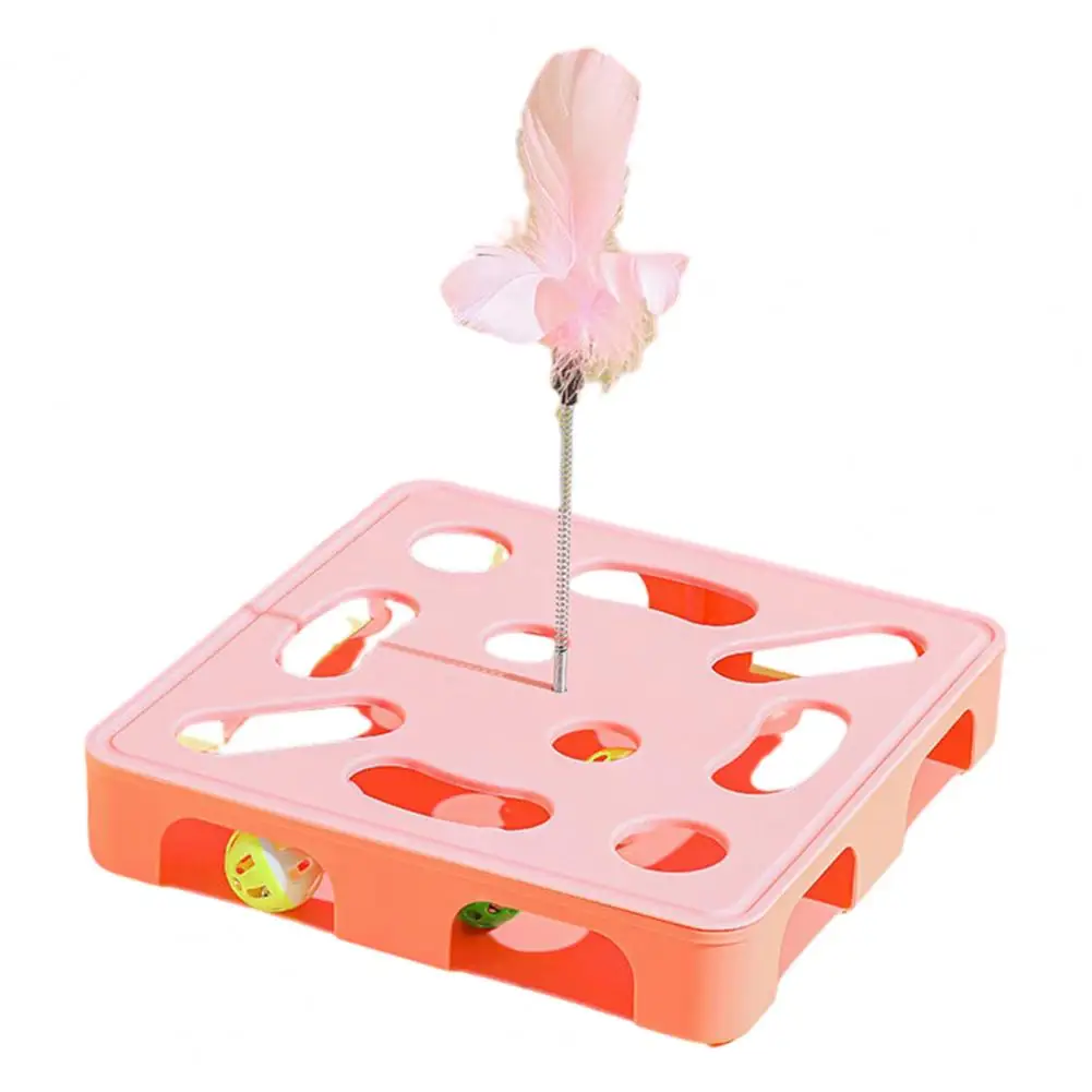 

Indoor Cat Toy Cat Puzzle Toy Box with Jingle Balls Feather Wand Spring for Indoor Mental Stimulation Exercise Mental