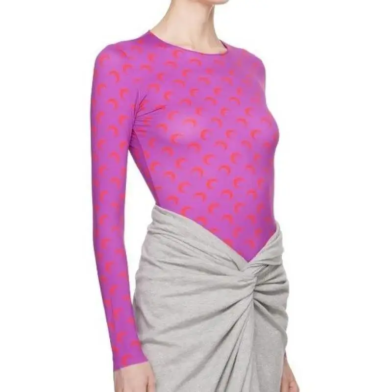 

Slim Fit Women Top Long Sleeve T Shirt Autumn Ice Silk Sunscreen Clothing Purple Moon Print Sweet Versatile