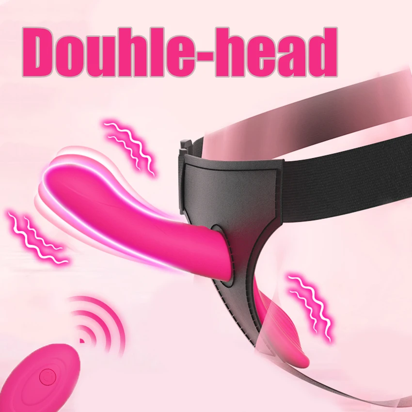 Consolador vibrador de doble cabeza con correa ajustable con 10 modos de vibración arnés portátil juguete sexual para pareja femenina para lesbianas