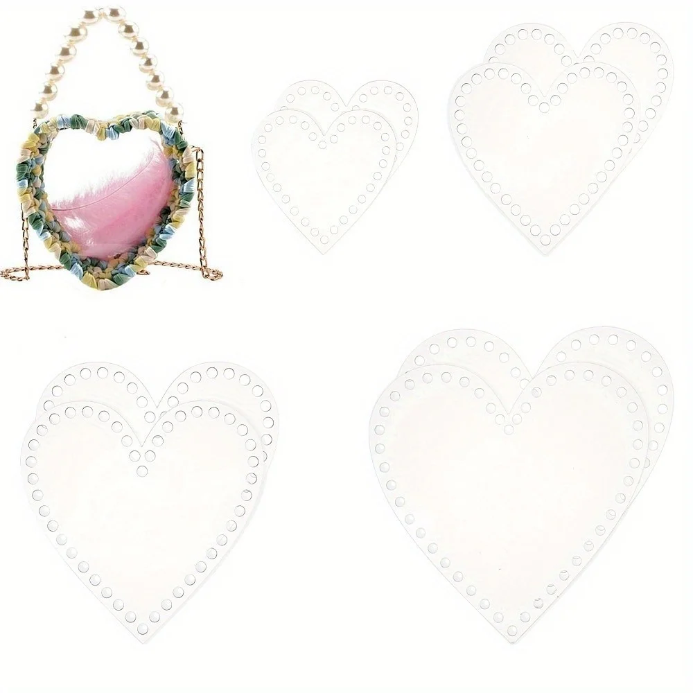 8pcs 4 Sizes Heart Shape Acrylic Basket Bottoms Transparent Clear Weaving Board for DIY Crochet Bag Purse Wallet Handmade Crafts
