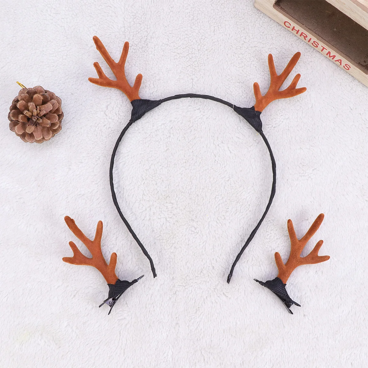 6 قطع من عصابة الرأس بتصميم قرن الوعل، غطاء رأس خفيف الوزن من البلاستيك الراتنج لحفلات العطلات، ملحقات تنكرية على شكل قرن رمادي #1