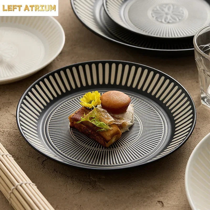 Ceramic Plate High-end Printing Relief Deep Plate Shallow Plate Japanese Tableware Artistic Conception