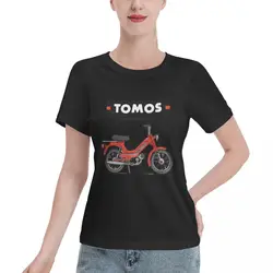 Design Tomos Moped Koszulki Bawełniane T-shirty Damskie Topy z krótkim rękawem i dekoltem w kształcie litery 