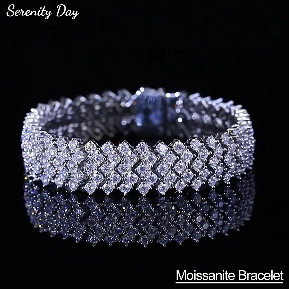 Serenity 5 Row D Color Moissanite Bracelet for Women Gift Solid s925 Silver Sparkling Lab Diamond Hand Chain Plated 18K Jewelry