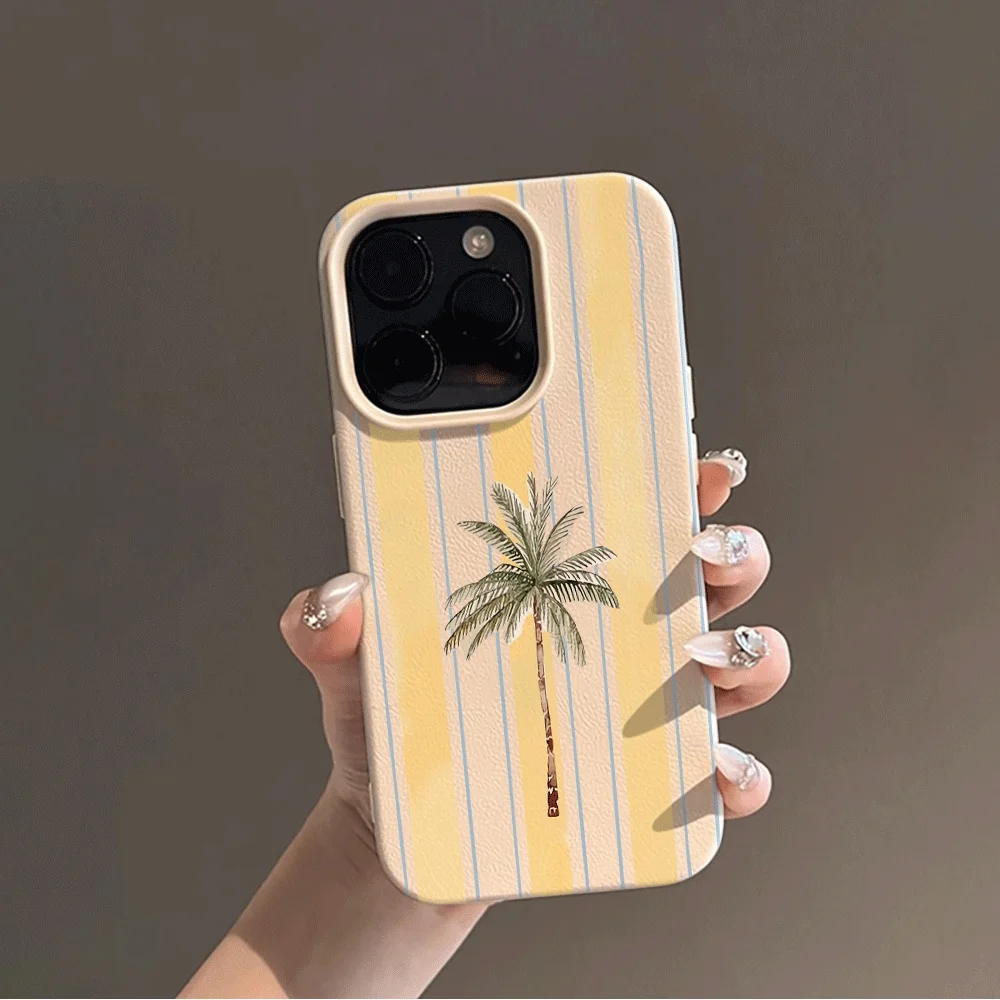 Koreanischer Stil Sommer Strand Kokospalmen Handyhülle für iPhone 17 16 15 14 13 12 11 Pro Max Plus X XR Silikon Matt Weiche Hülle – Detail 4