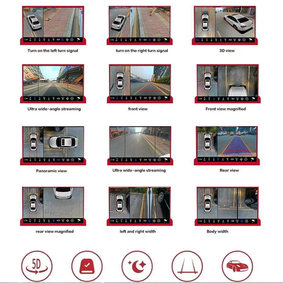 AHD1080P Car Vehicle Trunk 360° Panoramic 3D/2D Bird Universal View Reverse Parking rear view sourround Camera DVR system