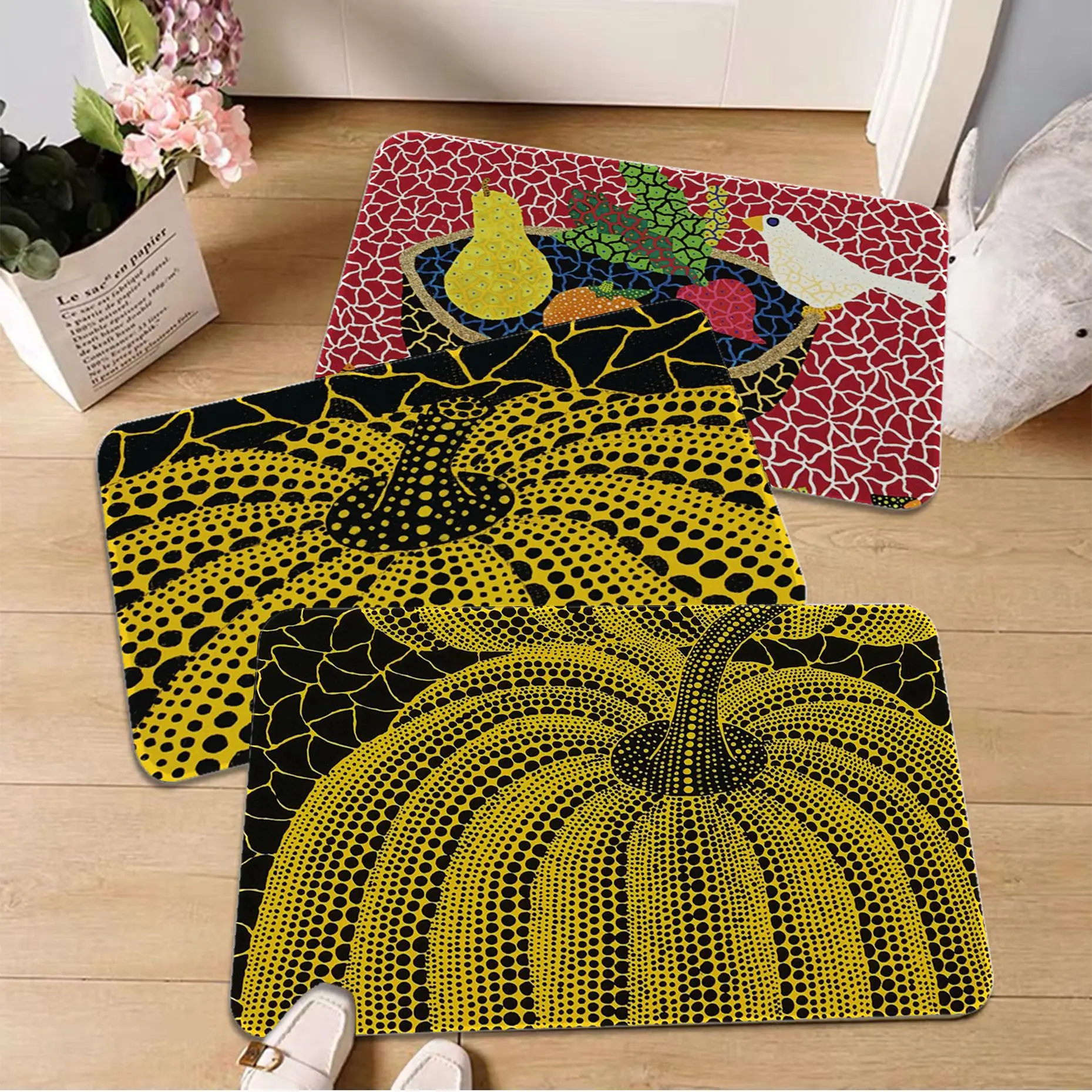 Yayoi Kusama Floor Carpet Anti-slip Absorb Water Long Strip Cushion Bedroon Mat Modern Home Decor