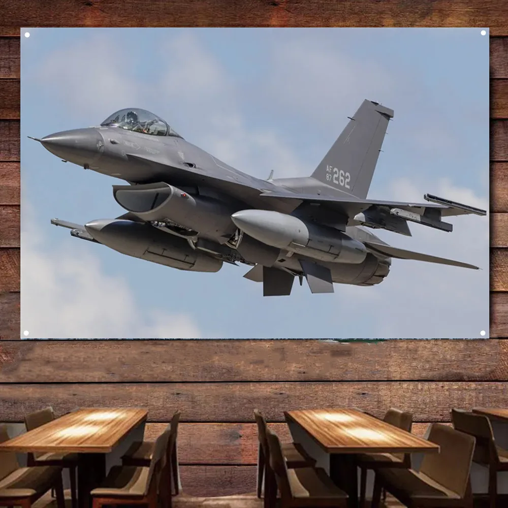 F-16A Fighting Falcon Fighter Jet Flag Banners U.S. Air Force Aviation Military Art Poster Wall Art Tapestry Home Decor Painting