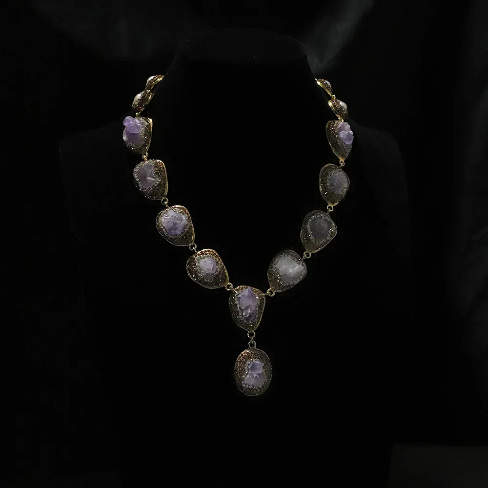 Charm Pearls Amethyst Necklace Female Natural Freshwater Pearl Clavicle Chain Fashion Senior Sense Set Necklace Gifts