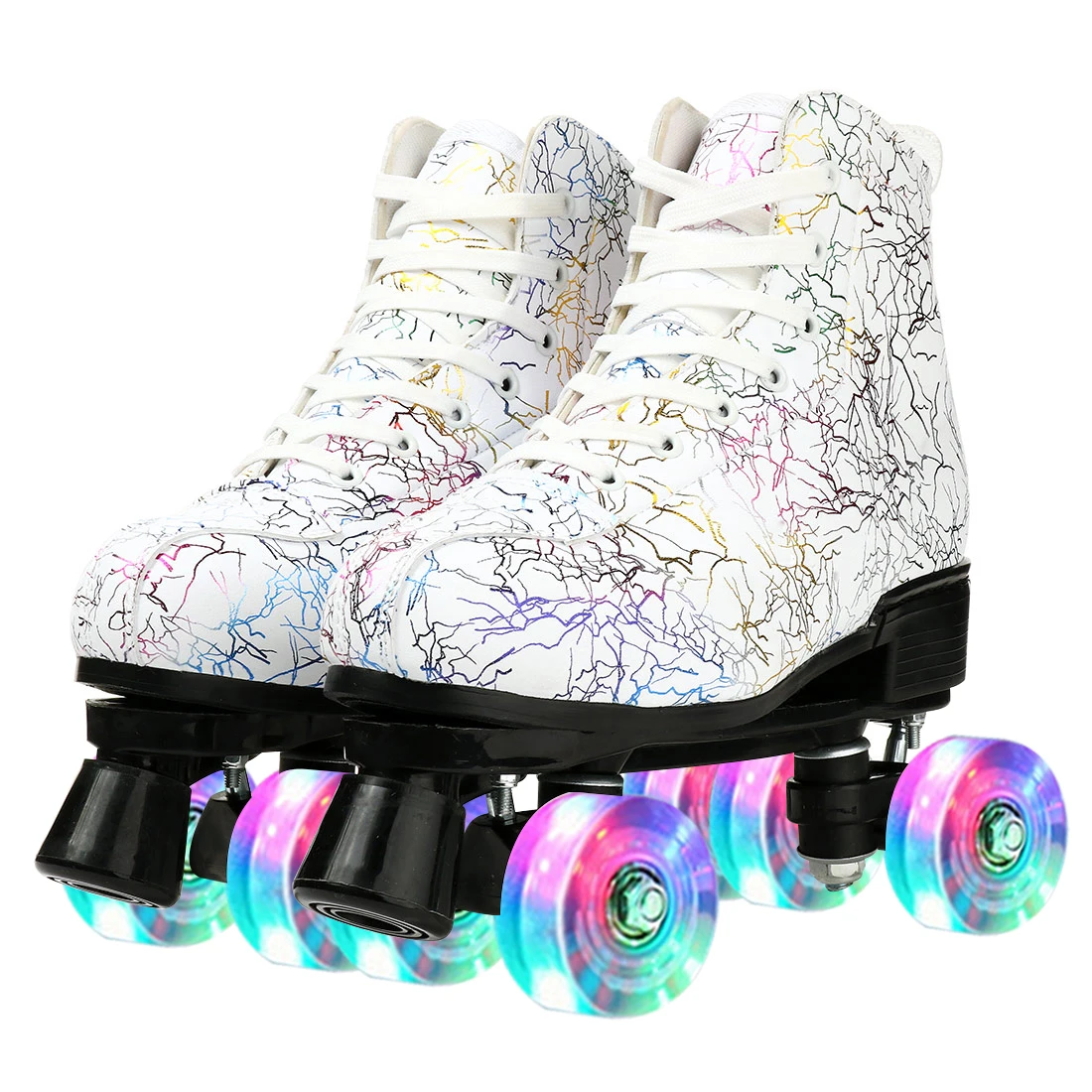 PU Leather Roller Skates Shoes Adult Professional Rink Double Row Flashing Quad Skate 4 Wheels Sliding Inline Skating Sneaker