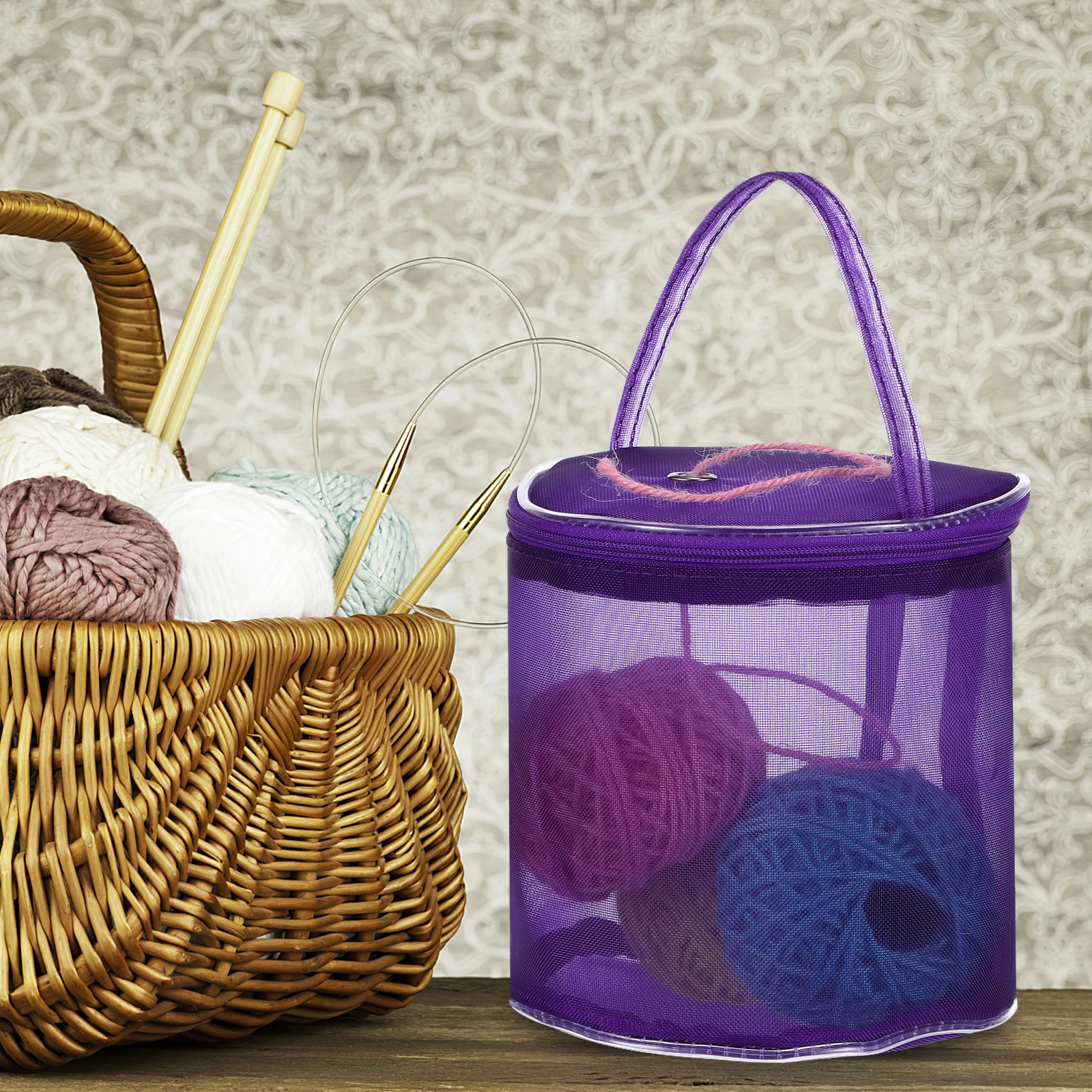 

2 Pcs Knitting Tool Storage Bag Crochet Needle Case Basket Organizer Yarn Box Hook Holder Nylon