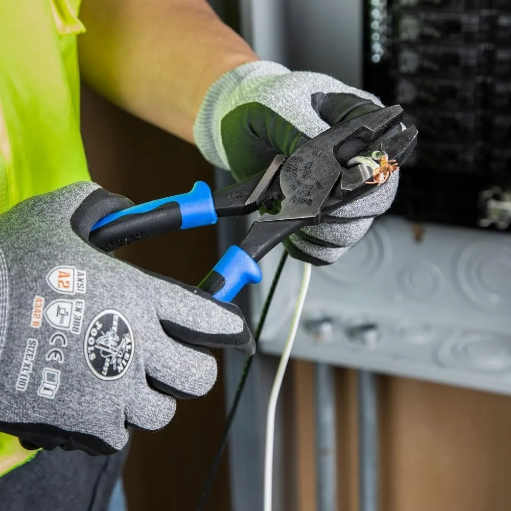 كماشة كلاين توولز عالية الرفع مقاس 9 بوصات مع ميزات سحب الشريط وعقص الأسلاك، مصنوعة في الولايات المتحدة الأمريكية