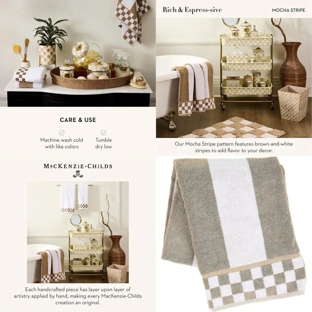 

Mocha Striped Cotton Bath Towel, Stylish Brown & White Bathroom Towel