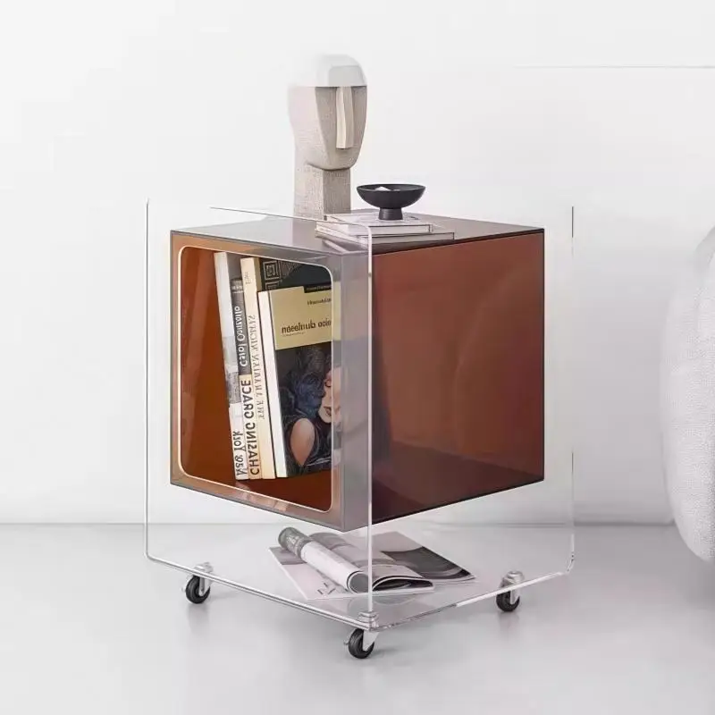 

Acrylic bedside table Nordic Italian simple modern mobile cart storage bedside table suspended edge few