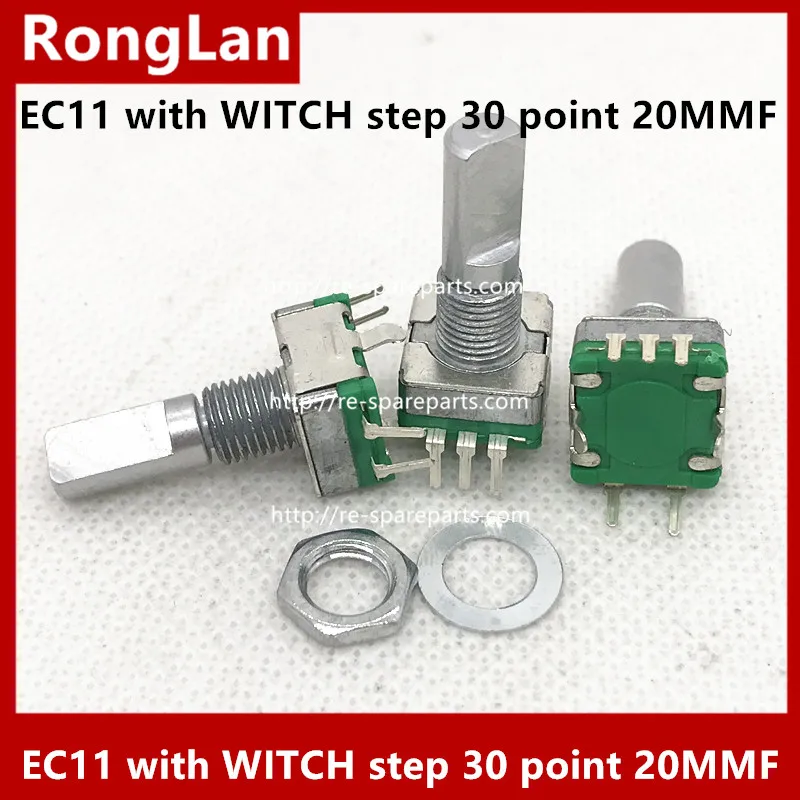 Potenziometro encoder EC11 con passo 30 punti con maniglia interruttore PUSH albero D 20MMF EC11-30 --50 pezzi