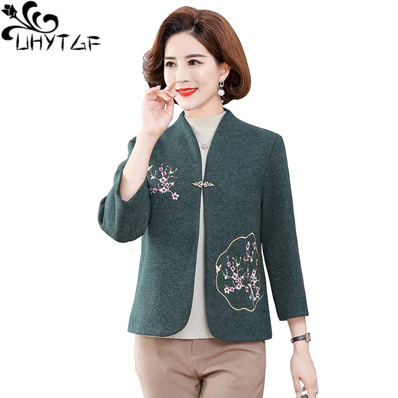 

UHYTGF 2022 Autumn Winter Woolen Coat Women's Fashionable Embroidered Casual Female Jackets Korean Cardigan Loose Outerwear 2232