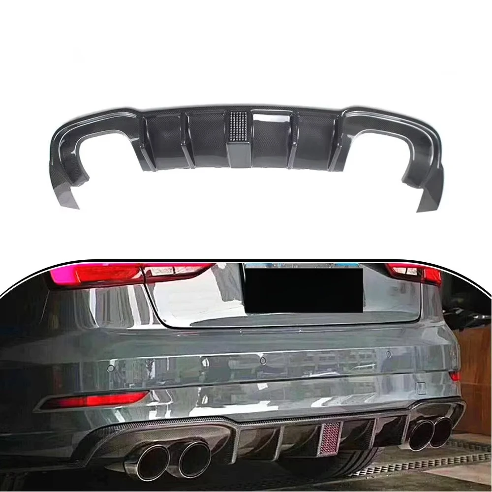 Product Customization Carbon Fiber Rear Bumper Diffuser Lip With LED Light forAu di A3 Sline S3 2017 - 2019 Carbon Black