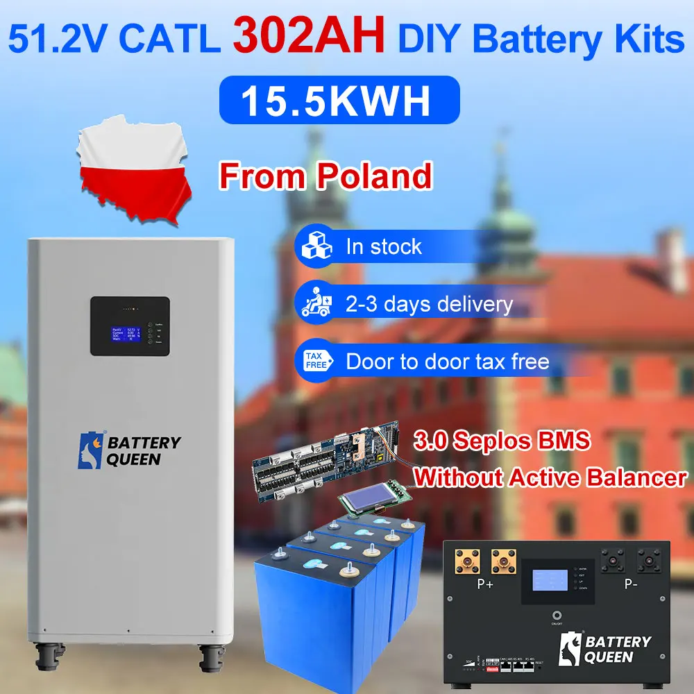 Poland Lifepo4 51.2V Box CATL302AH 15.5KWH Battery Case 3.0 Seplos CAN RS485 Without Active Balancer Battery EV Solar