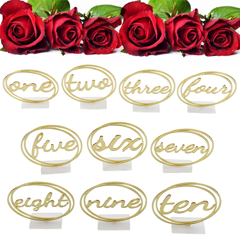 Acrylic Mirror Golden Round Wreath English Digital Wedding Seat Card Desktop Oraft Ornaments