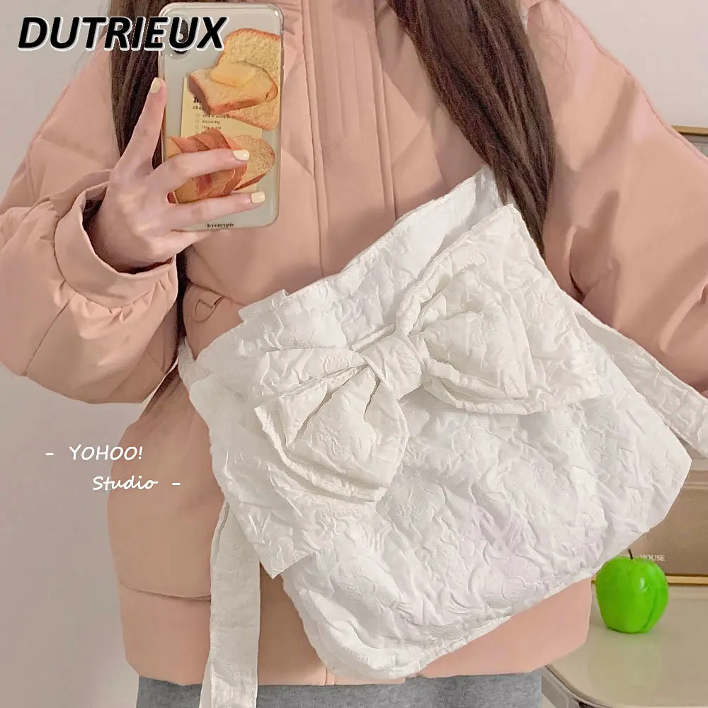 Fashion Japanese Style Women's Handbags Bow Pleated Texture Crossbody Bag Casual Portable Shoulder Canvas Bags Spring Summer