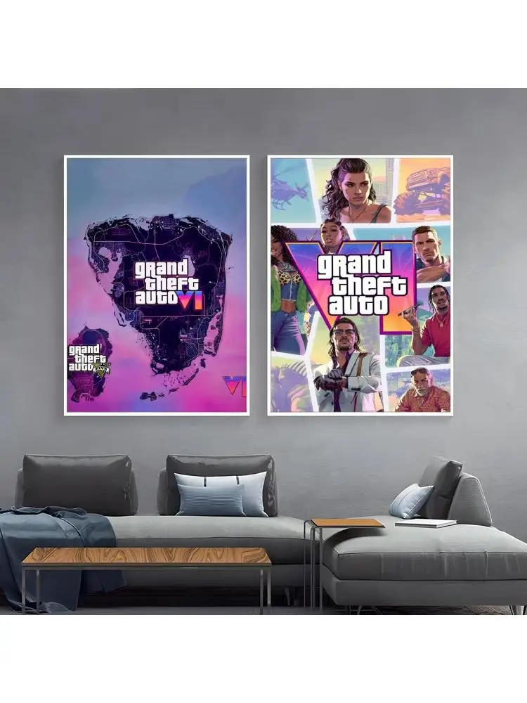 Heißes Spiel G-Gta 6 Poster Papierdruck Wohnzimmer Schlafzimmer Eingang Bar Café Kunst Gemälde Dekoration