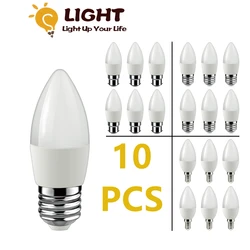 Mini Lâmpada LED para Sala de Estar e Quarto de Criança, Lâmpada de Vela, Lumen Ultra Alto, Sem Cintilação, E14, E27, B22, AC 220-240V, 3W-7W, 10 PCs/lote